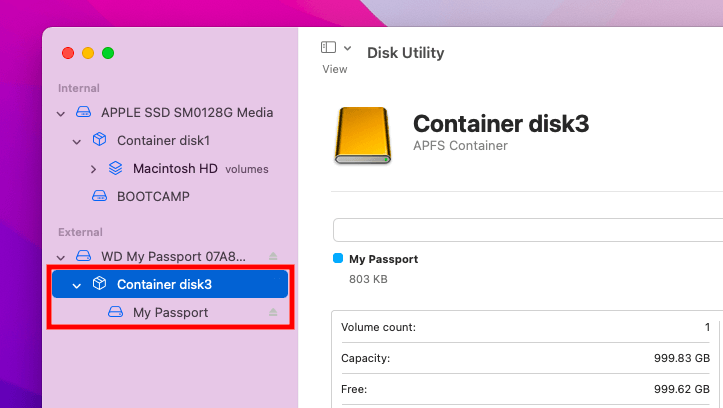 Partition shows up as volume within container