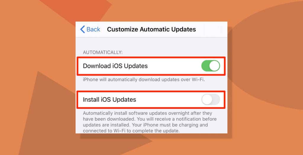 Download iOS Updates and Install iOS Updates toggles