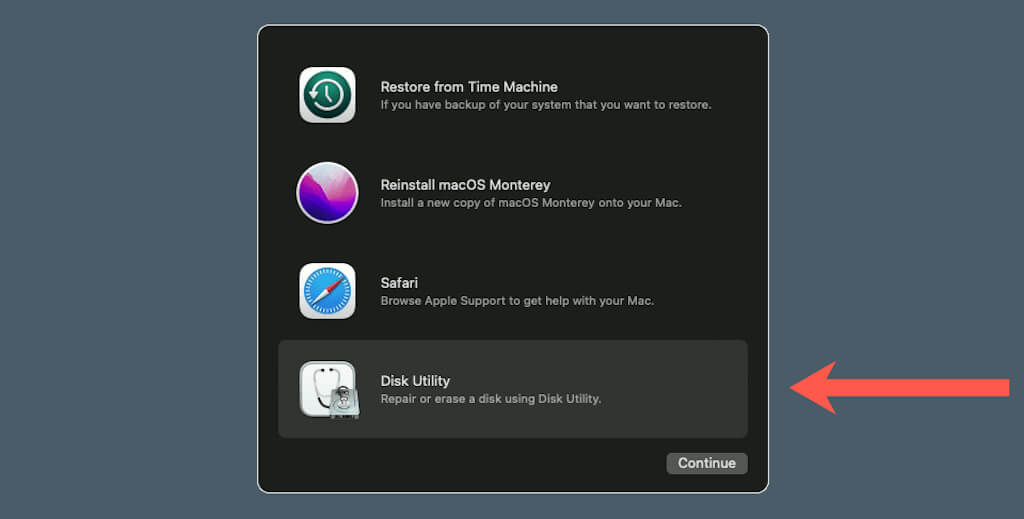 Disk Utility selected