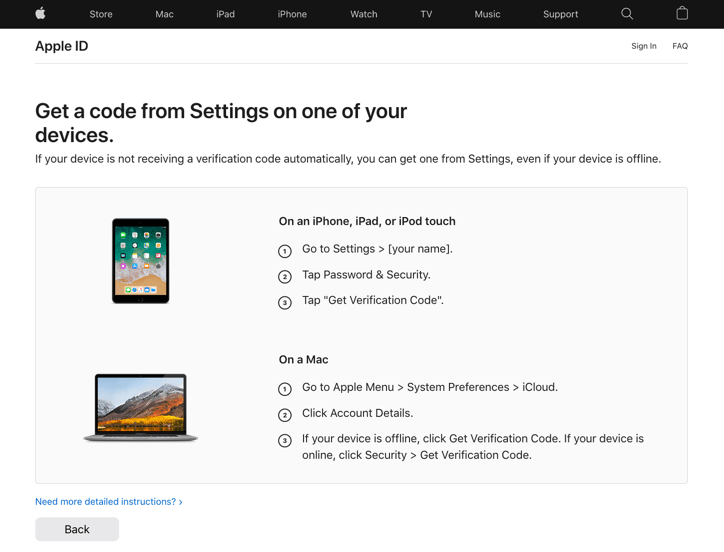 Get a code from Settings on one of your devices screen 