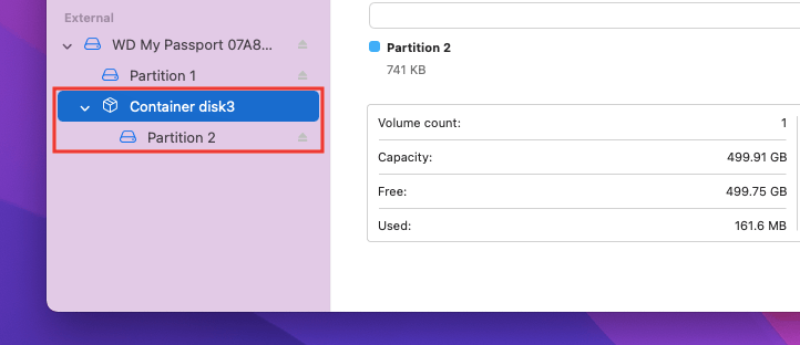 APFS partition shows up as container