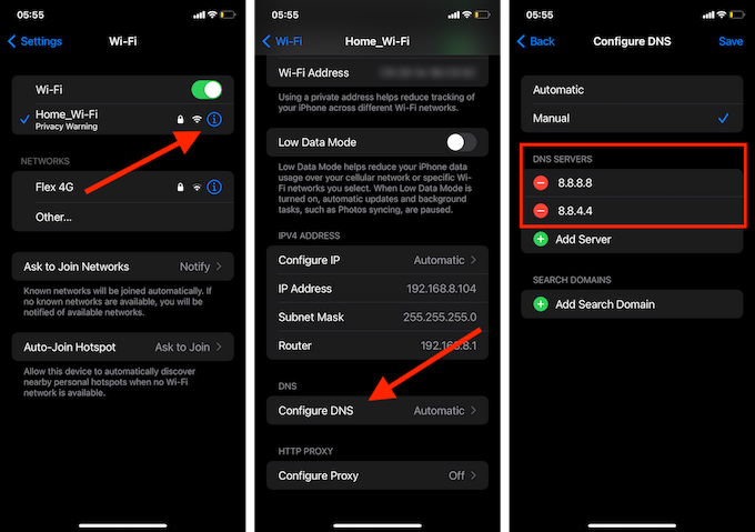 Configure DNS screen