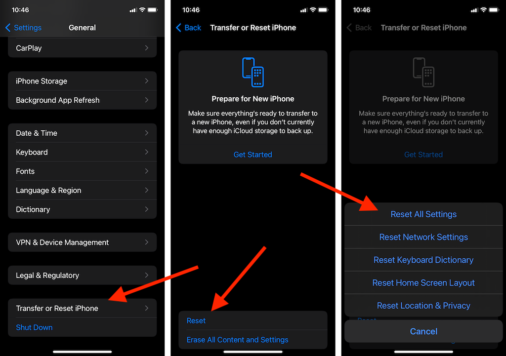 Visual instructions to reset settings