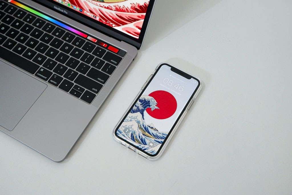 iPhone with Japanese-style wallpaper