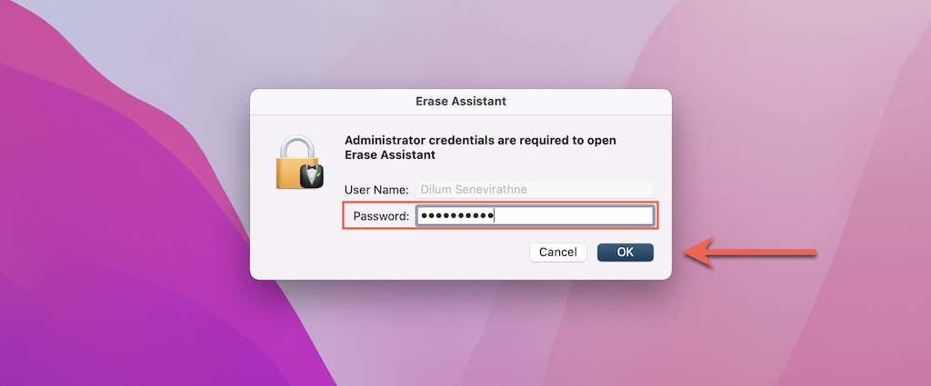 Admin password screen 