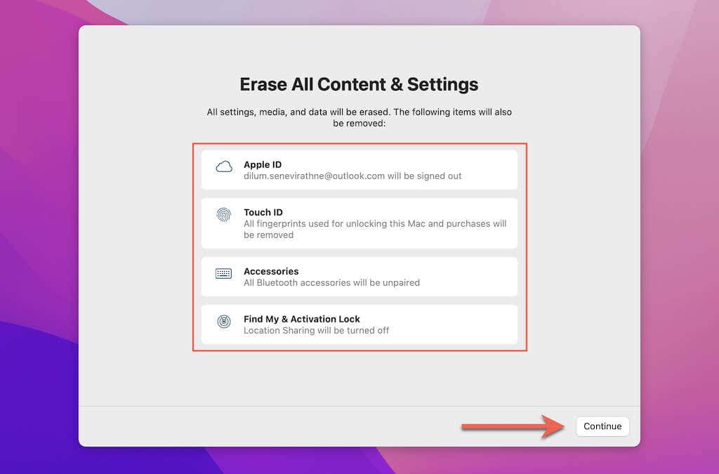 Erase All Content & Settings > Continue