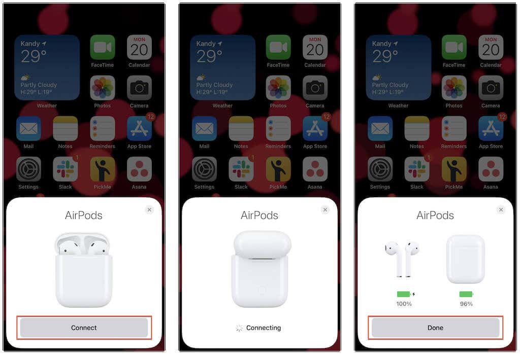 Visual instructions how to connect AirPods to iPhone