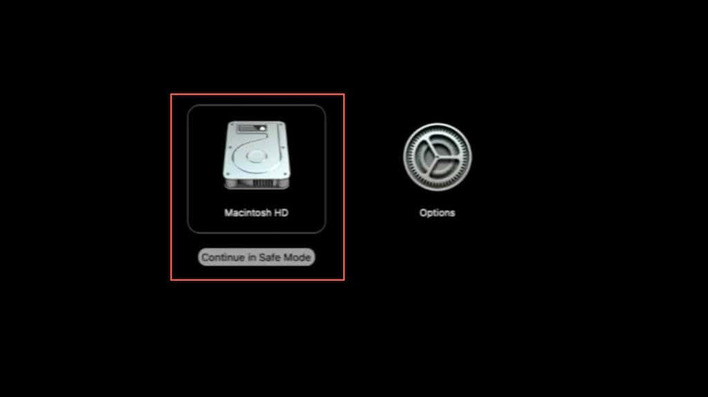Macintosh HD > Continue in Safe Mode
