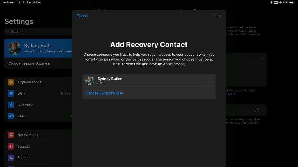 Add Recovery Contact 