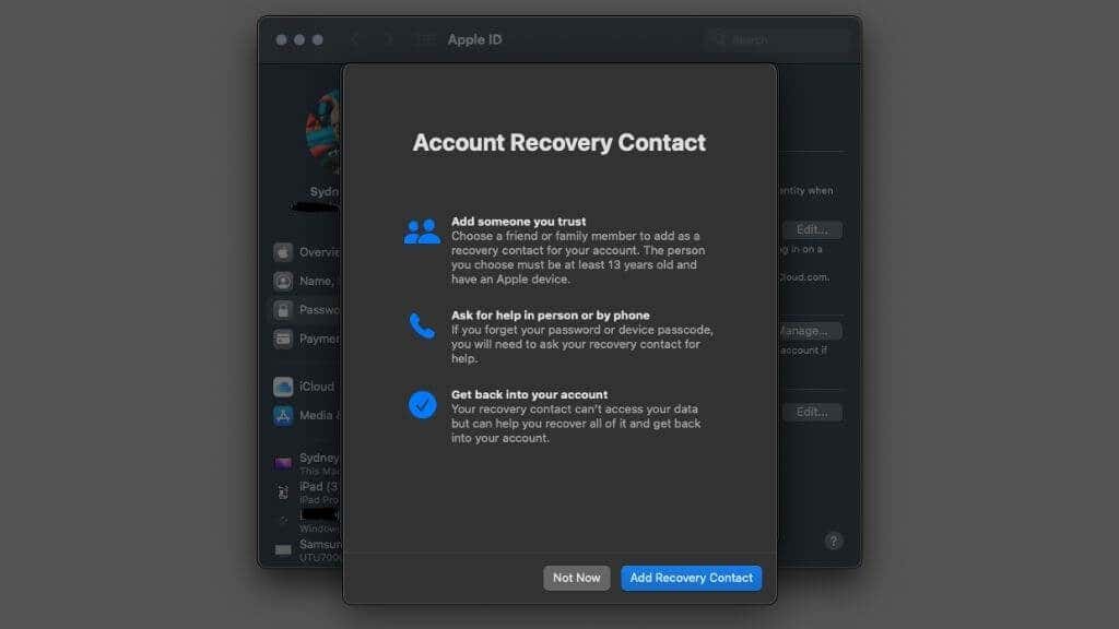 Add Recovery Contact