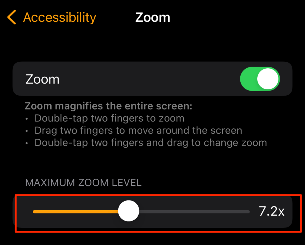 Maximum Zoom Level slider