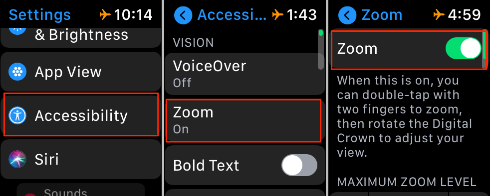 Accessibility > Zoom > Zoom toggled off