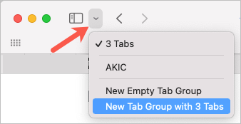 Tab Group Picker  > New Tab Group with 3 Tabs