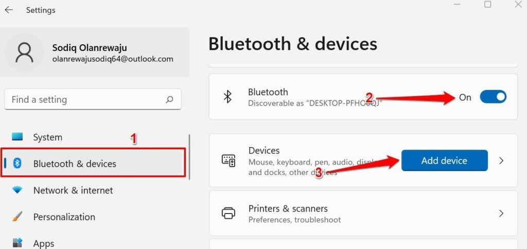 Settings > Bluetooth & devices > Add device
