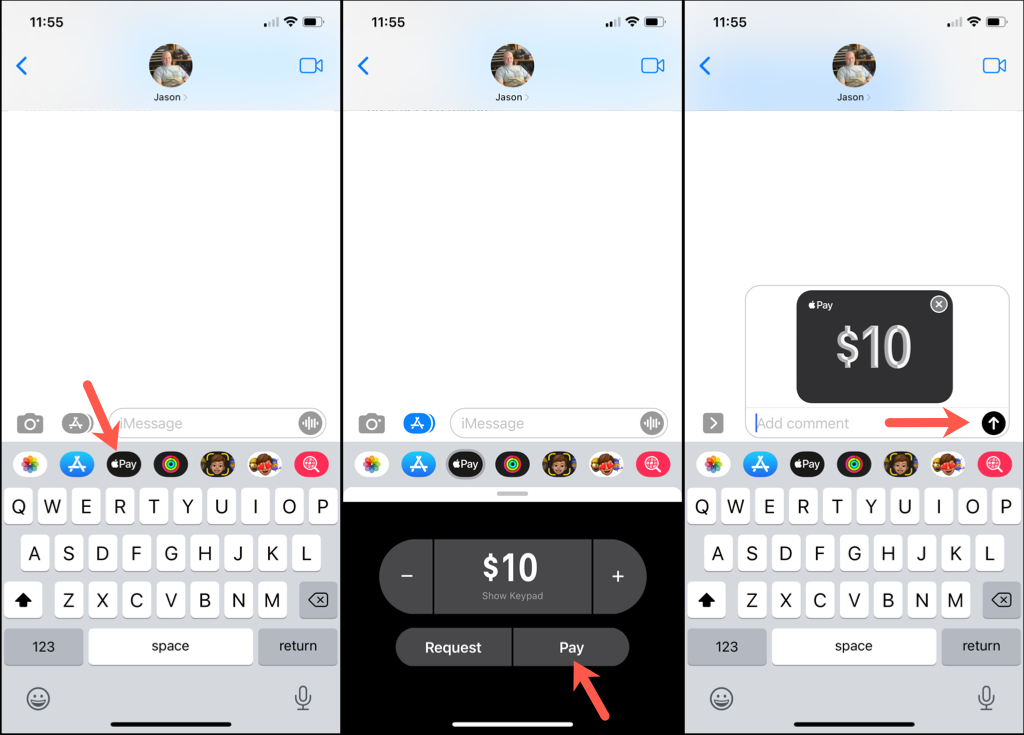 Visual instructions for using Apple Pay in Messages