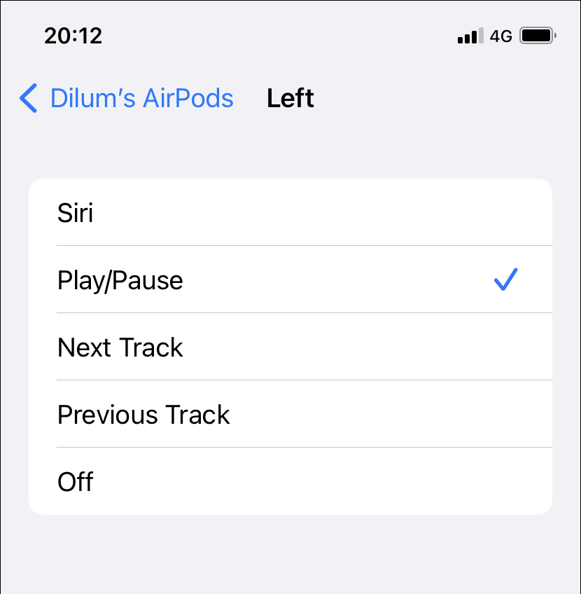 Left settings screen 