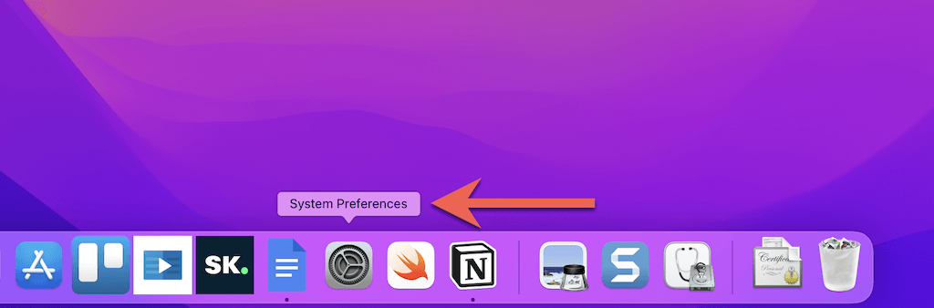 System Preferences in Dock 