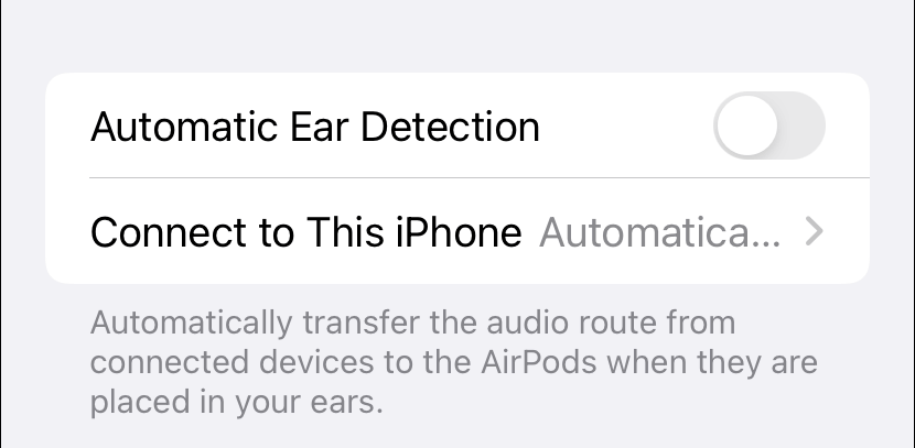 Automatic Ear Detection toggled off 
