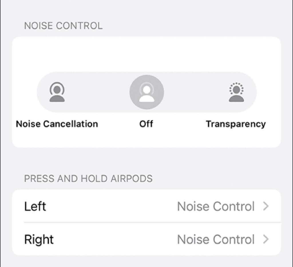 Noise Control screen 