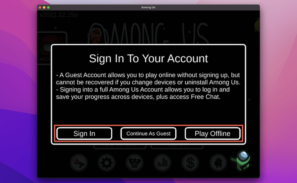 Sign in To Your Account screen 