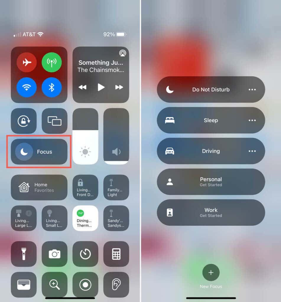 Focus in Control Center