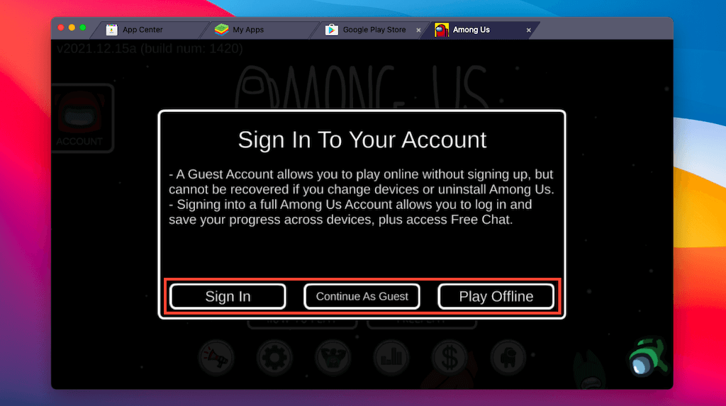 Sign In To Your Account screen 