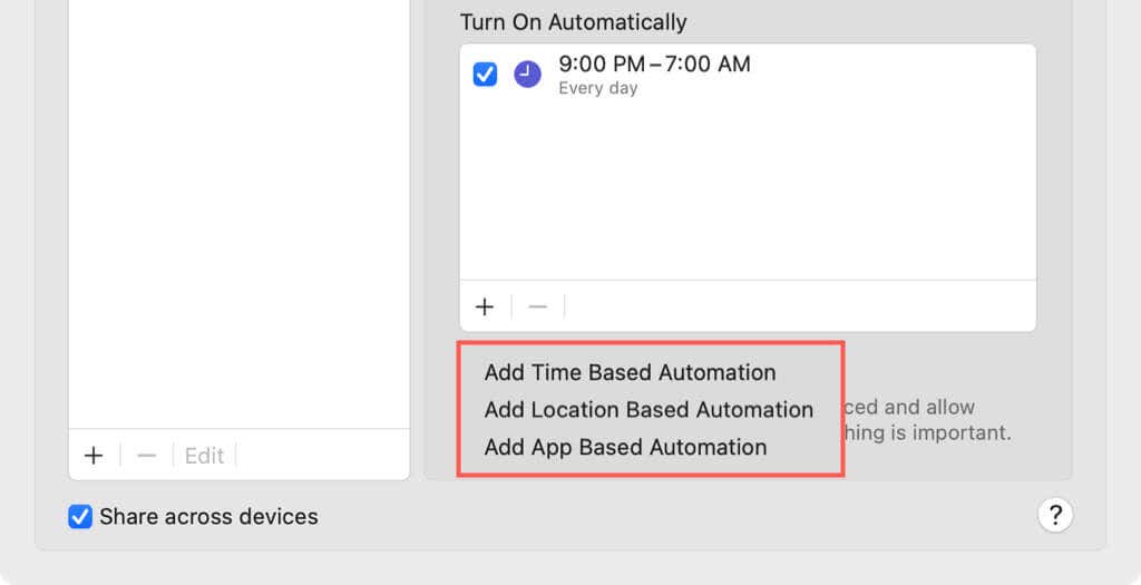 Scheduling and automation section