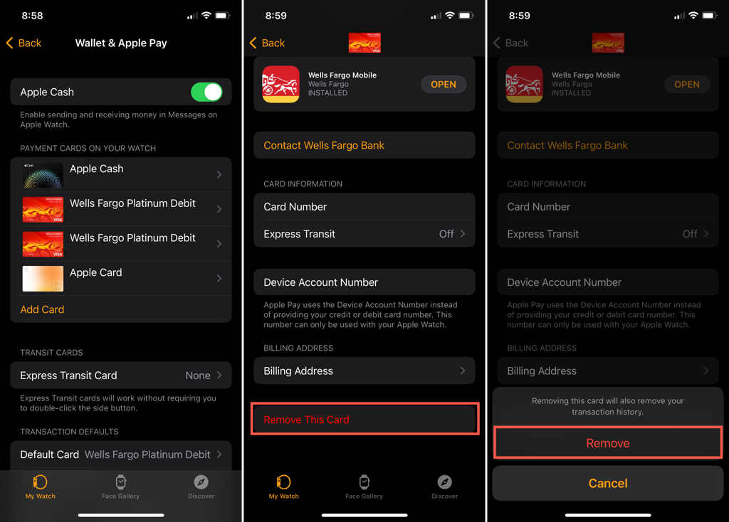 Remove Card screens in Watch App 