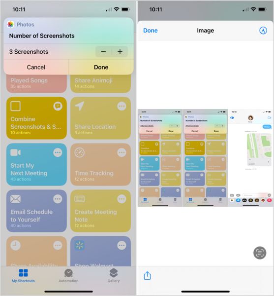 Combine Screenshots & Share shortcut