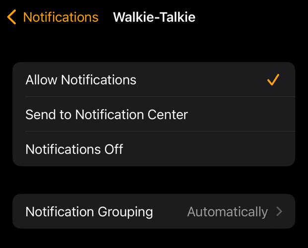 Allow Notifications selected 