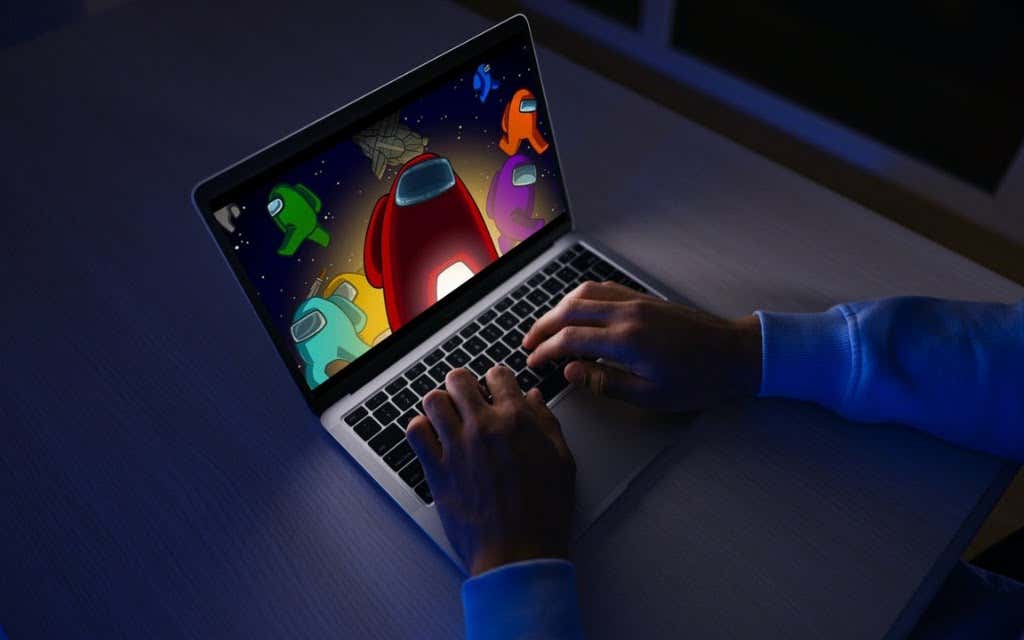 Someone playing Among Us on a MacBook