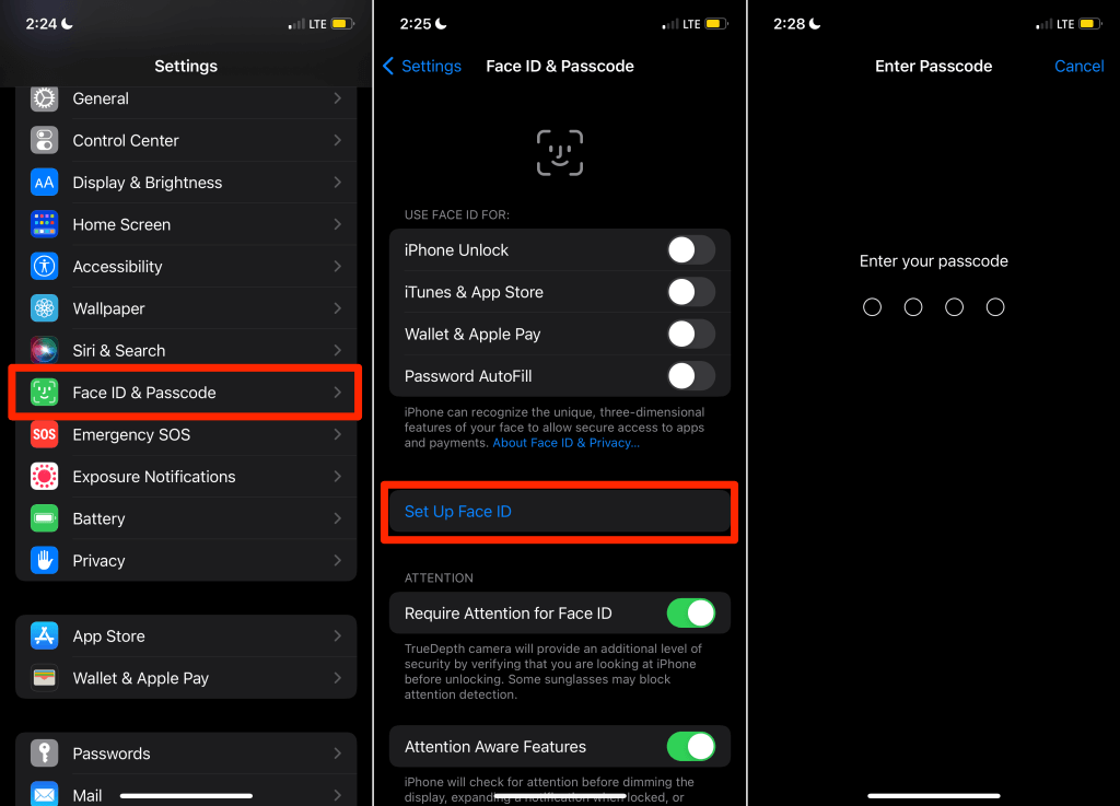 Face ID & Passcode > Set UP Face ID