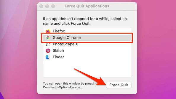 Force Quit Applications window