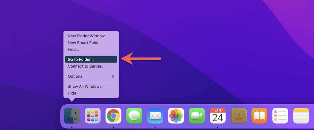 Go to Folder in Dock menu