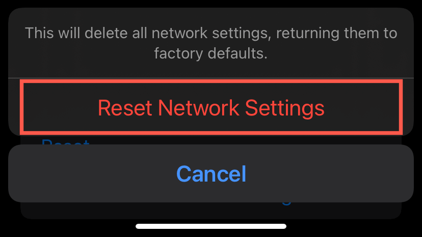 Reset Network Settings confirmation