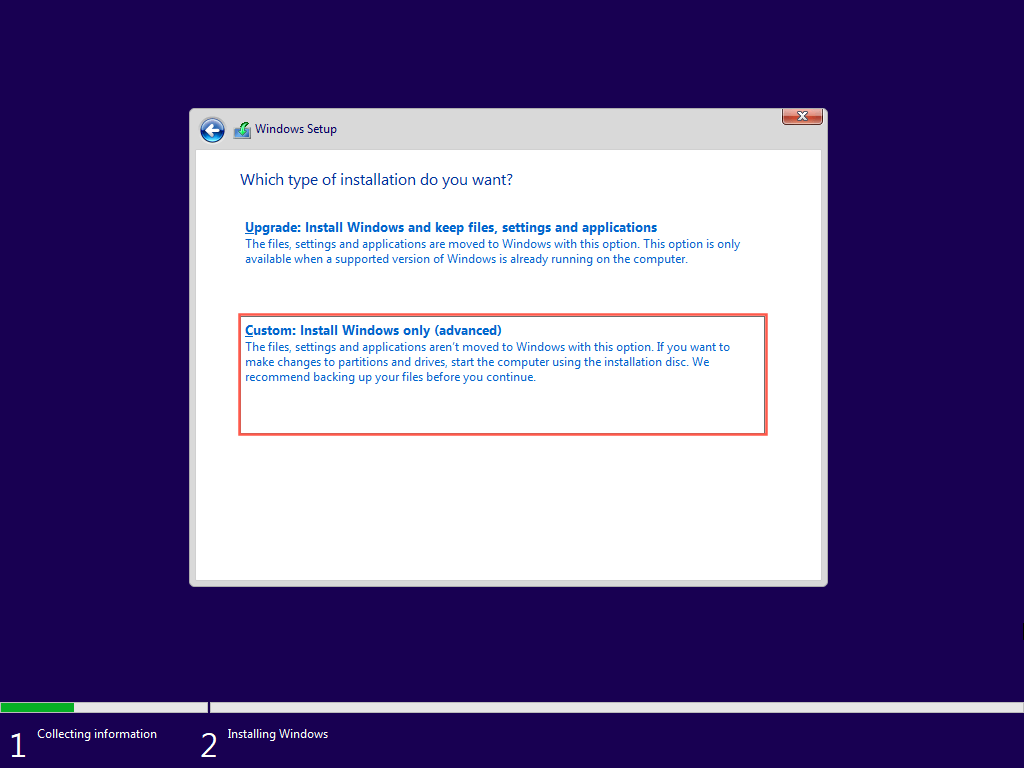 Custom: Install Windows only 