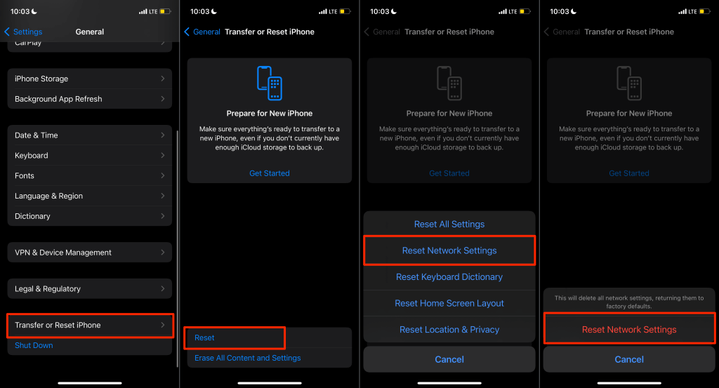 Visual instructions for resetting network settings 