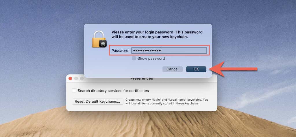 Enter Password and OK button 