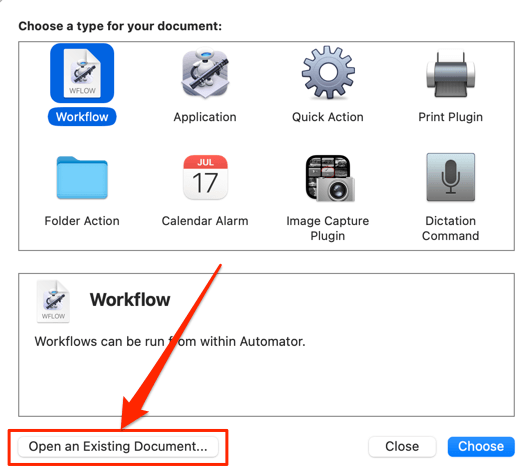 Open an Existing Document button 
