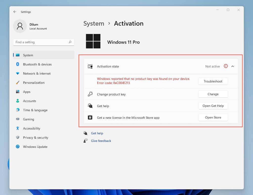 Start > Settings >System > Activation