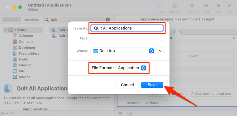 Quit All Applications > File Format "Application" > Save