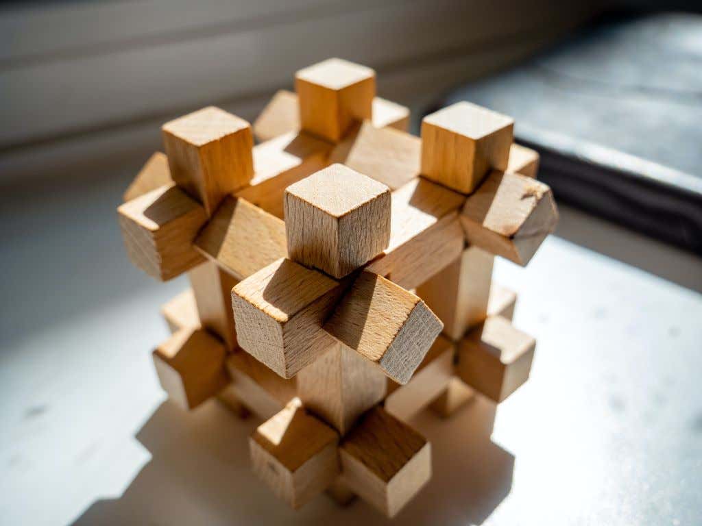 A wooden block puzzle