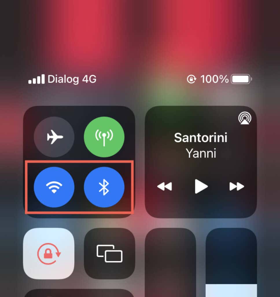 Wi-Fi and Bluetooth in iPhone Control Center