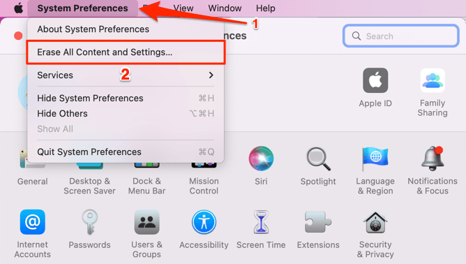 System Preferences > Erase All Content and Settings 
