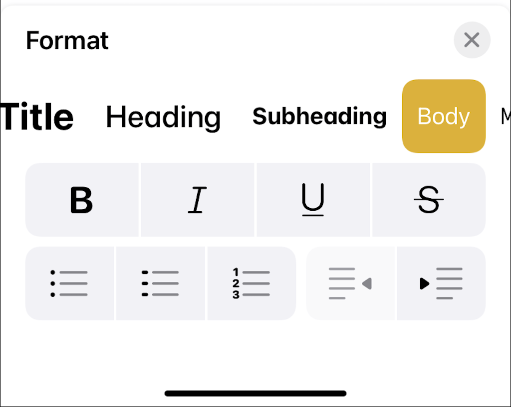 Text formatting options