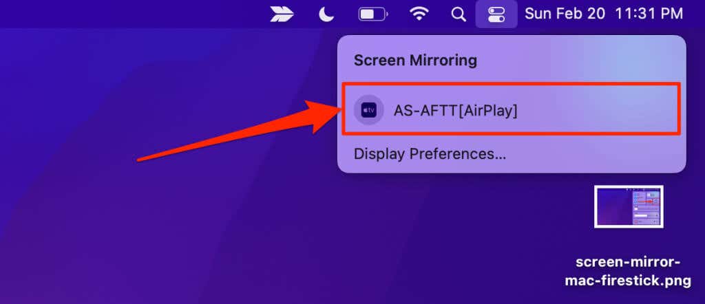Select AS-AFTT[AirPlay] in the Screen Mirroring menu