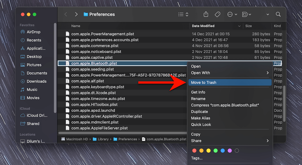 com.apple.Bluetooth.plist > Move to Trash