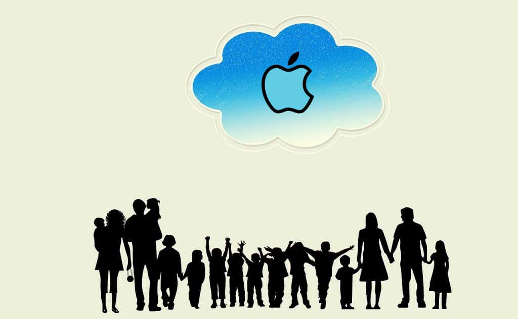 Silhouette of a family group an Apple cloud