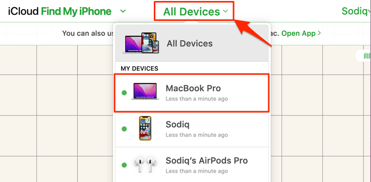 ICloud Find My iPhone > All Devices