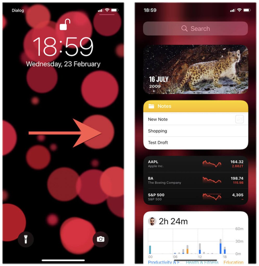 Swipe right on Lock Screen to access notes